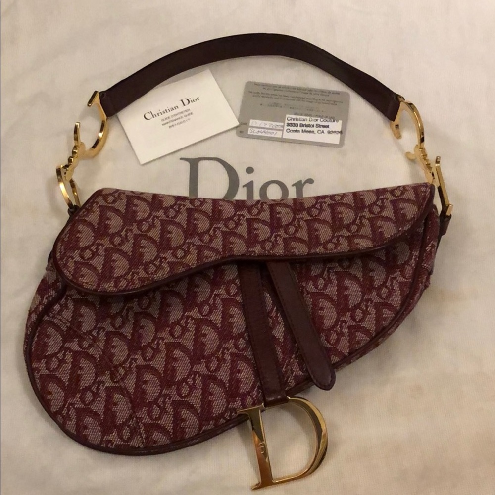 Authentic Burgundy Christian Dior Saddle Bag ,